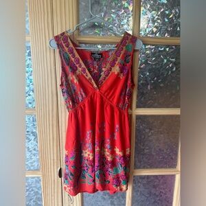 Angie Red Dress Bohemian Style Sz M Blouson Bandana Style Mini Dress Sundress